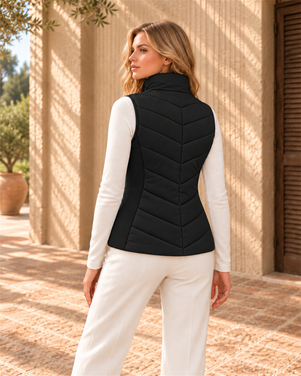 Chaleco Acolchado Cuello Alto — Negro, vista trasera hover | Viltura