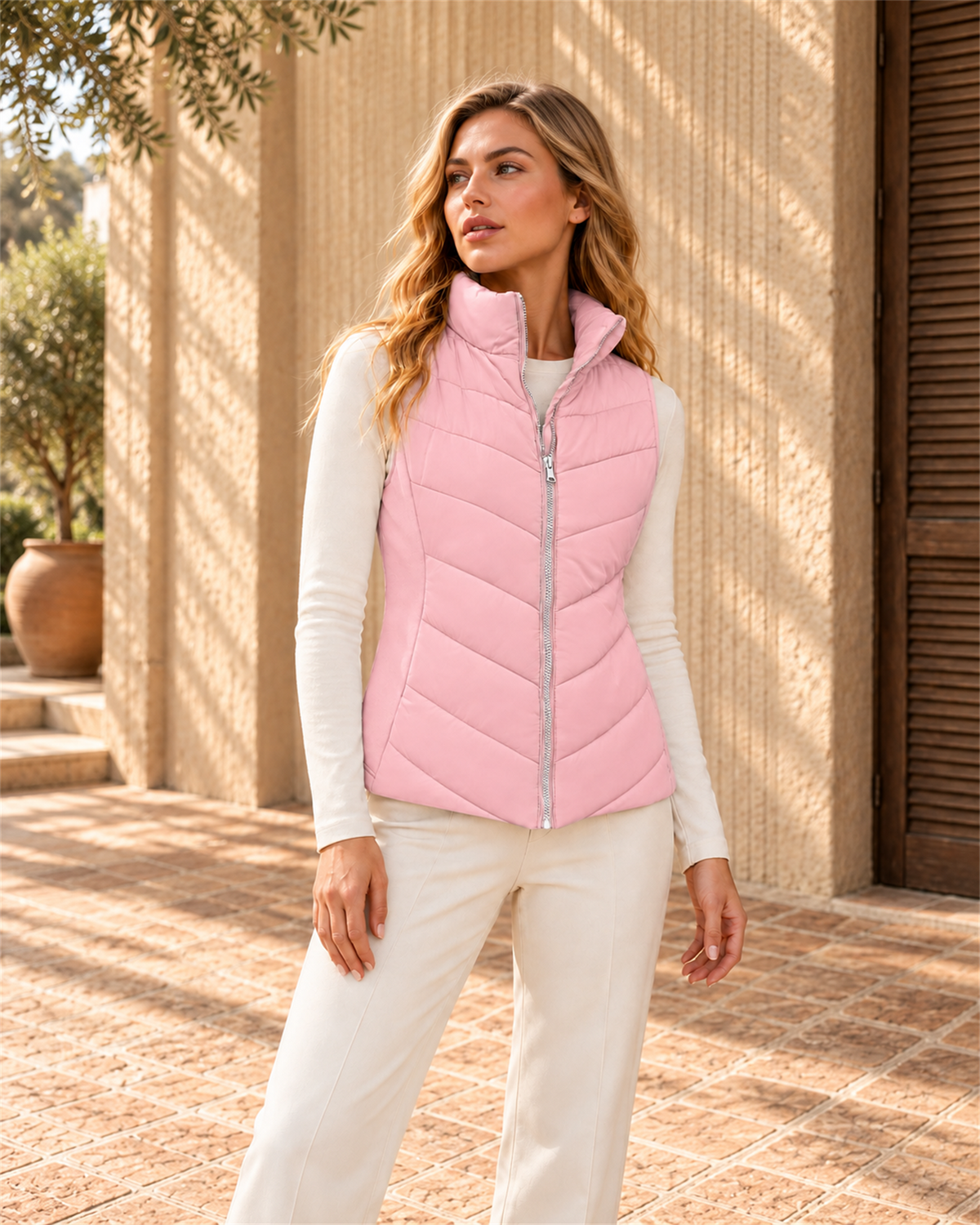 Chaleco Acolchado Cuello Alto — Rosa | Viltura