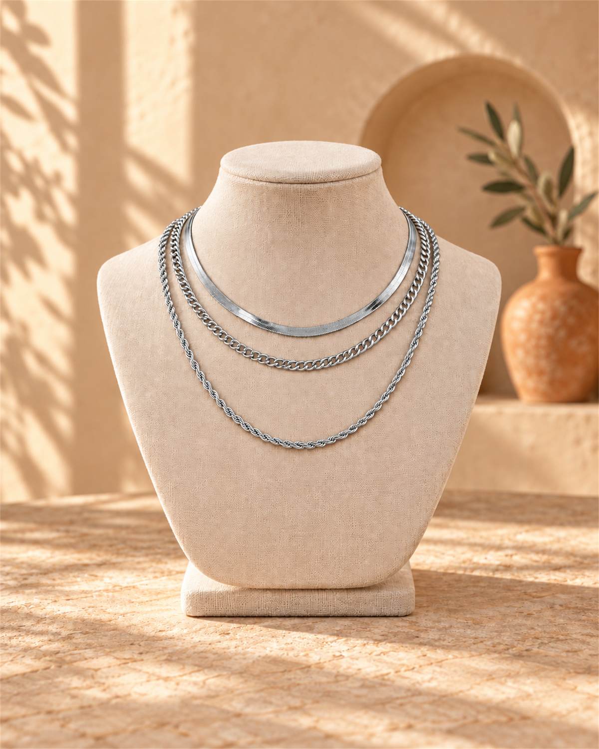 Collar Multicapa Efecto Torcido — Plata | Viltura
