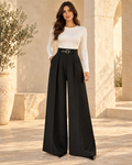 Pantalón Ancho de Tiro Alto con Pinzas — Negro | Viltura