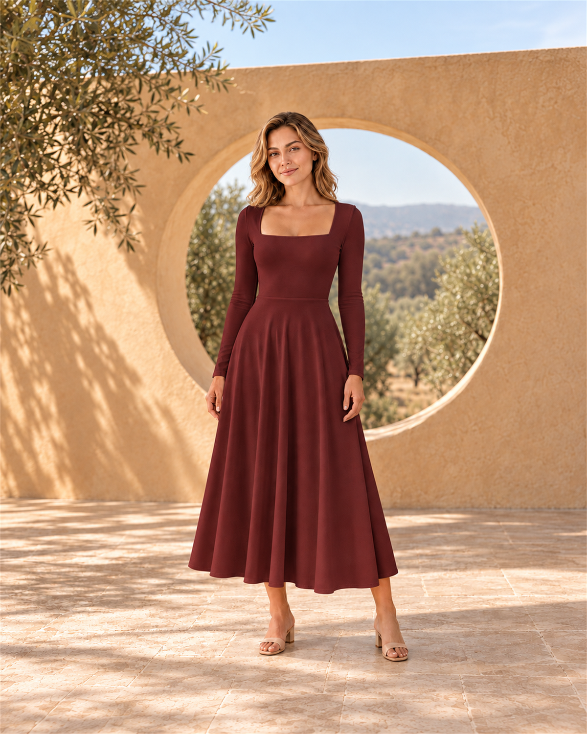 Vestido Línea A Escote Barco — Rojo | Viltura