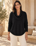 Jersey de Punto con Cuello Drapeado - Negro - vista frontal